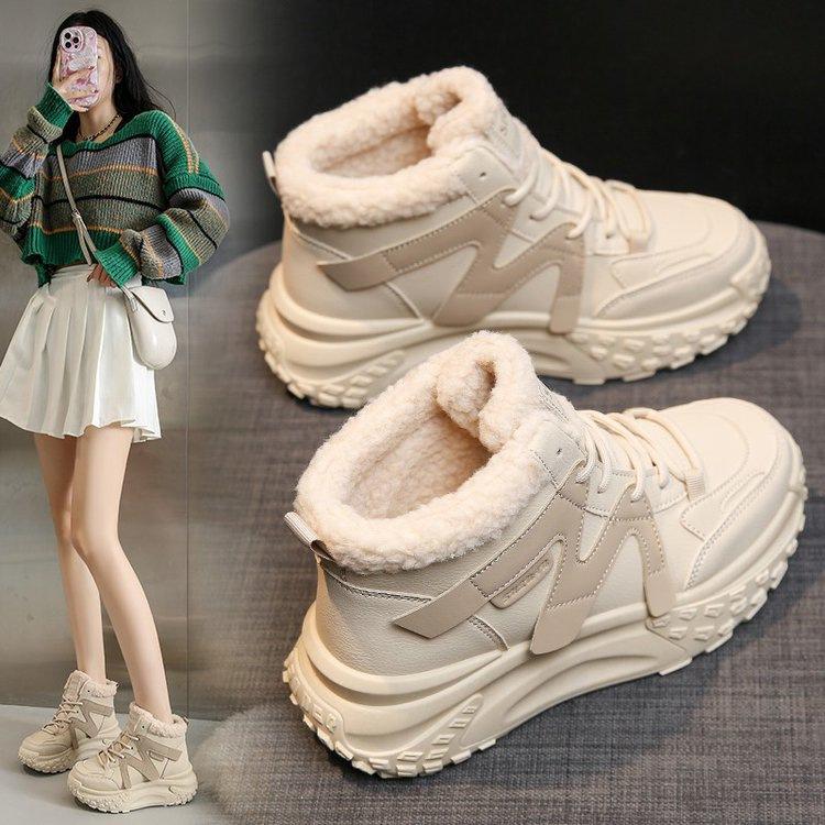 

Women shoes Winter 2026 Thick soled plush daddy shoes High top casual thickened sneakers Wear resistant and non slip snow boots 40