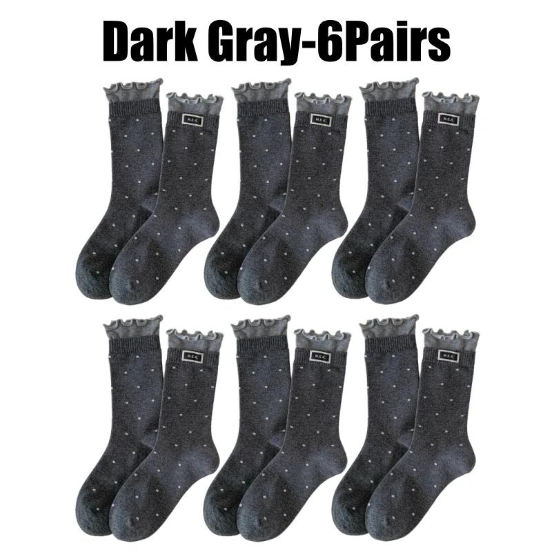 Womens Polka Dot Mid Crew Socks Ballet Style Delicate Lace Edging and Ruffle Trim Fashion Woven Label Simple Design Socks