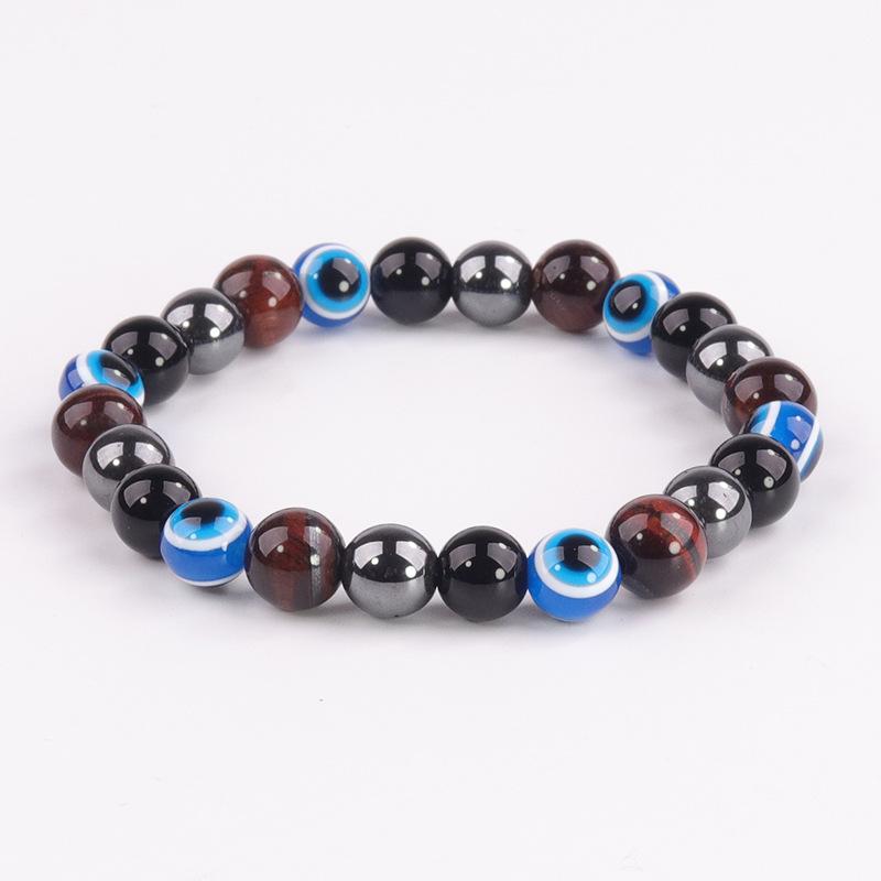 Evil Eye Bracelet 8mm Obsidian Beaded Woven Tiger's Eye Bracelet Obsidian Single Loop Tiger's Eye Bracelet