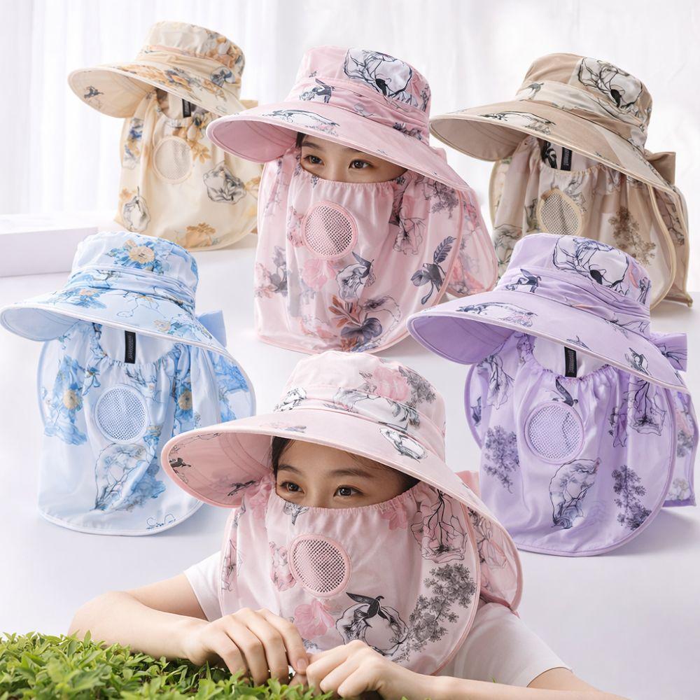 Wide Brim Tea Picking Work Hat UV Protection Fisherman's Hat Face Mask Sun Hat  Summer Outdoor