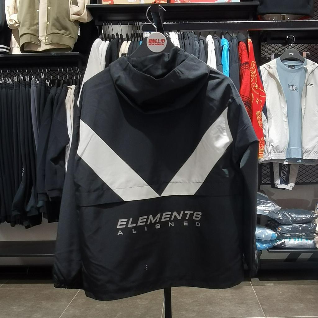 Li-Ning Color Block Hooded Zip Long Sleeve Windbreaker Jacket Men jackets Black AFDT033-1