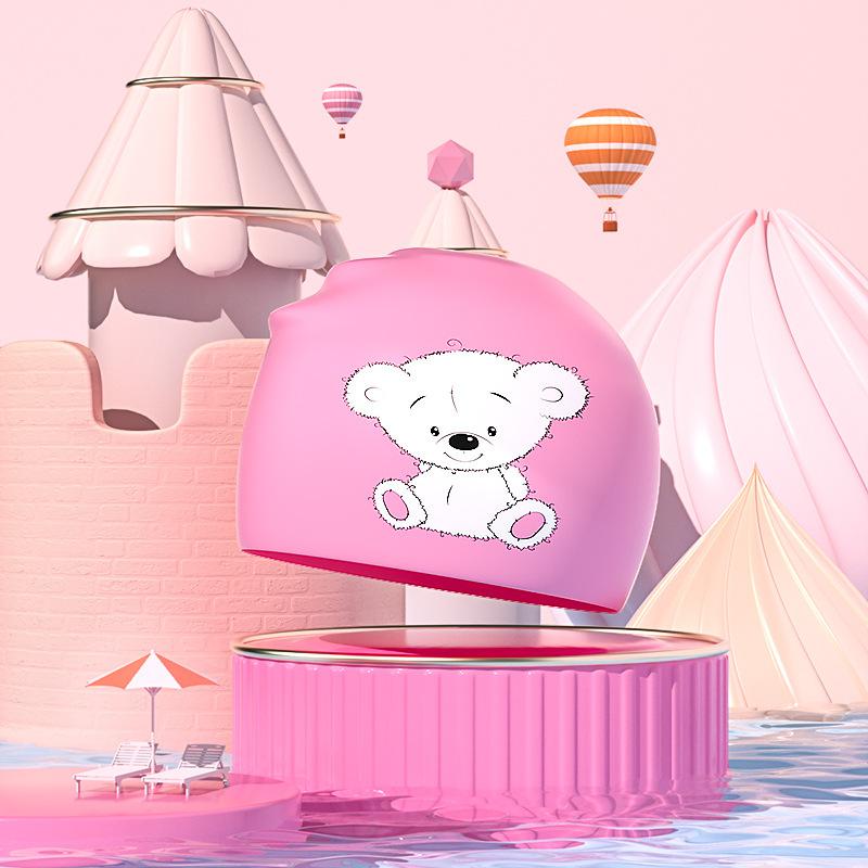 Children's Swimming Cap CuteCartoon Print Coated Swimming cap Waterproof Ear Protection Silicone Swimming Cap For Boys and Girls