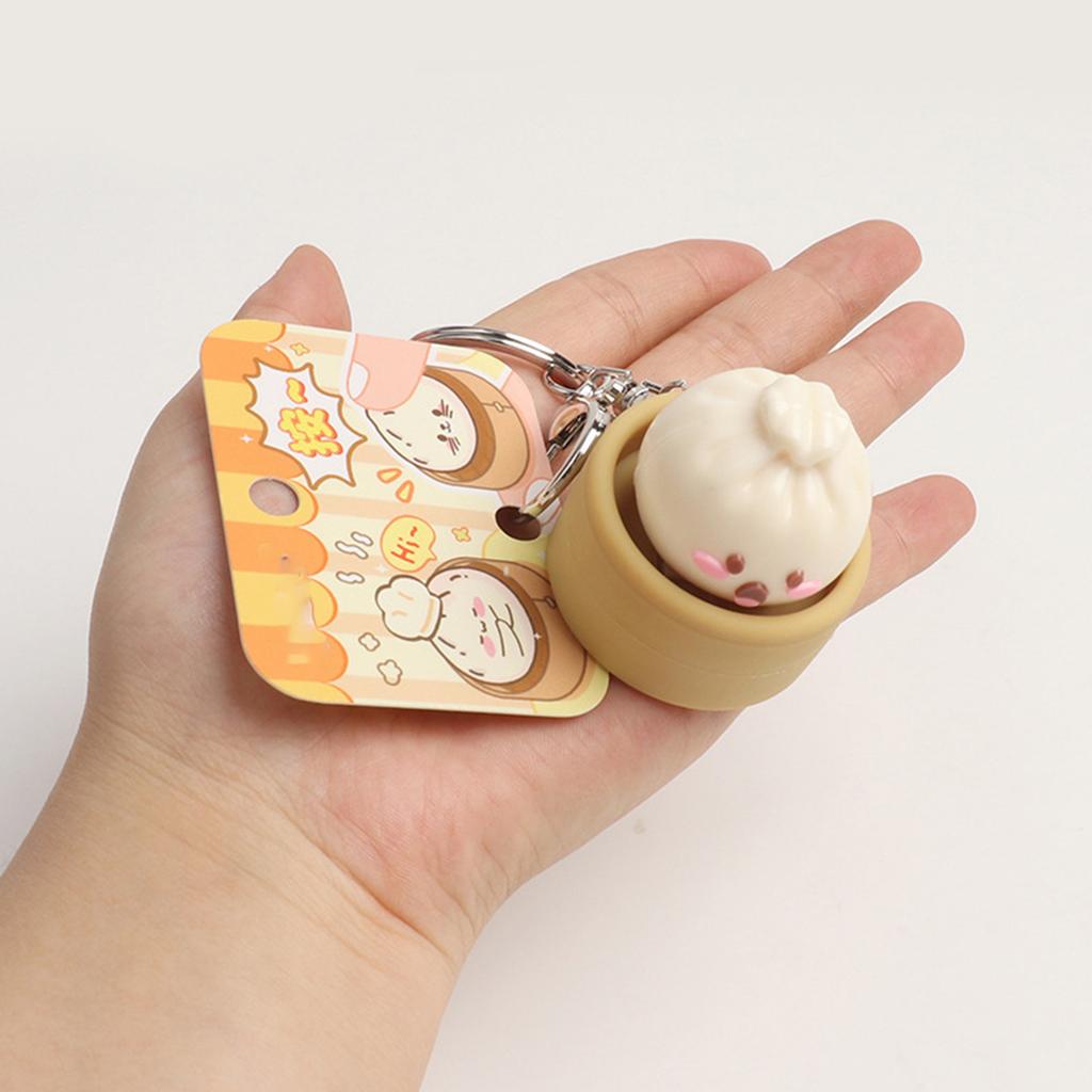 Realistic Simulated Steamed Bun Squeeze Toy Keychain Stress Relief Squeeze Toy Decorative Key Holder for Backpack Charm
