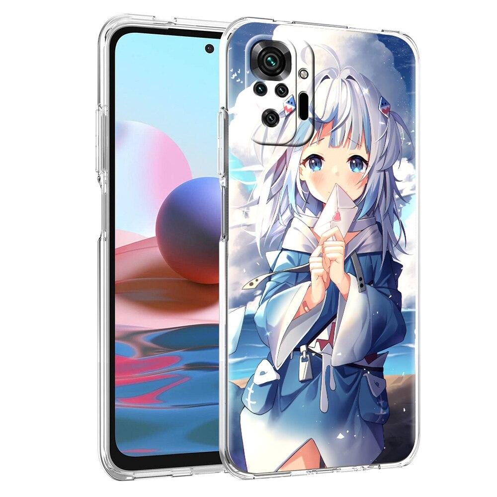 Etui na telefon dla Xiaomi Poco X3 NFC M3 F3 Redmi Note 9S 9 8 10 Pro 7 8T 9C 9A 8A K40 Przezroczyste etui Anime Gawr Gura Hololive rekin