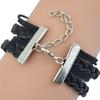Unisex Men Women Fashion Handmade Wolf Head Adjustable Multilayer Weaved Bracelet Gift