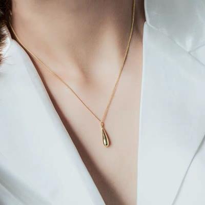 S925 Sterling Silver Water Drop Clavicle Chain Women's Special-Interest Design Simple Fashion All-Match Long Pendant Necklace