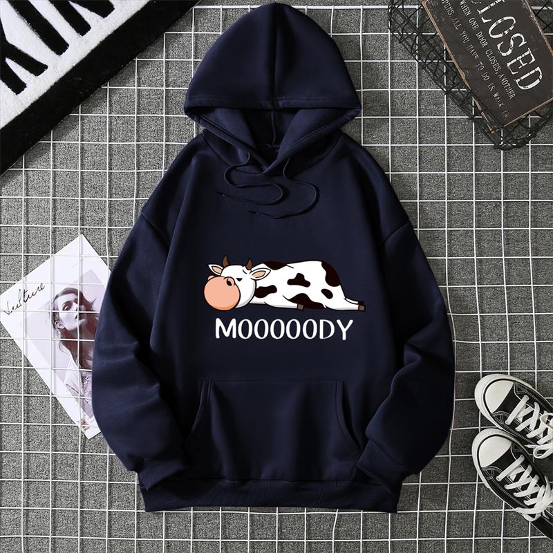 Street Womans Hoodies Kawaii Spotted Cow Printing Sweatshirts Breathable Loose Fleece Warm Pullovers Autumn Winter Sportswear