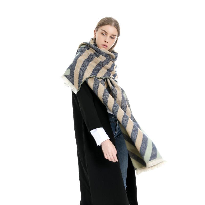 Women S Striped Imitation Cashmere Warm Winter Scarf