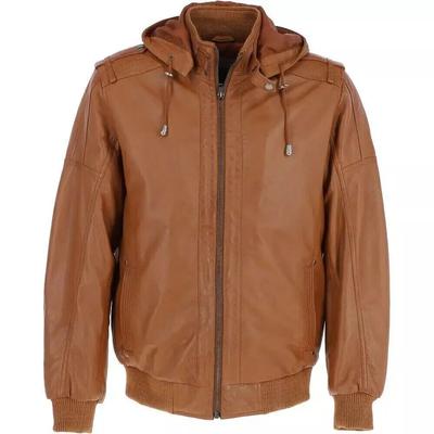 Handgefertigte Leder Herren Motorrad Halloween Kapuzenjacke Braun Festlich Stilvolle Lammfelljacke