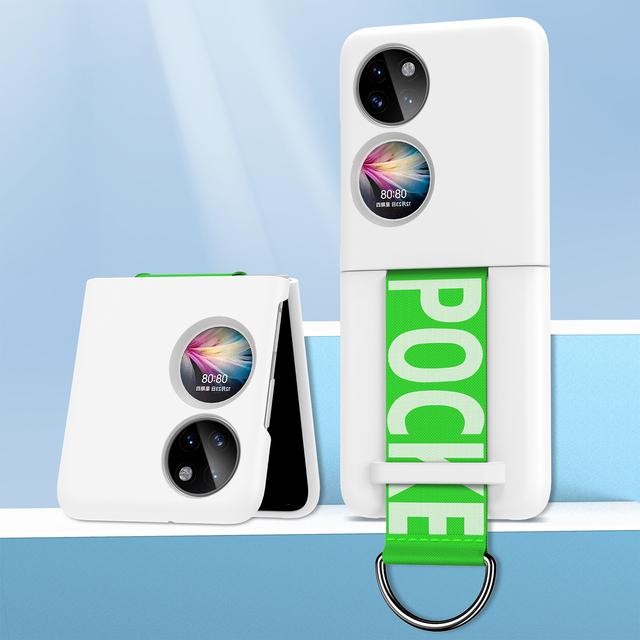 

Сплошные цветные жесткие чехлы для ПК для Coque Huawei P50, карманные чехлы с браслетом, защита от царапин, защита от отпечатков пальцев, противоударный, защита от падений huawei P50 pocket белый