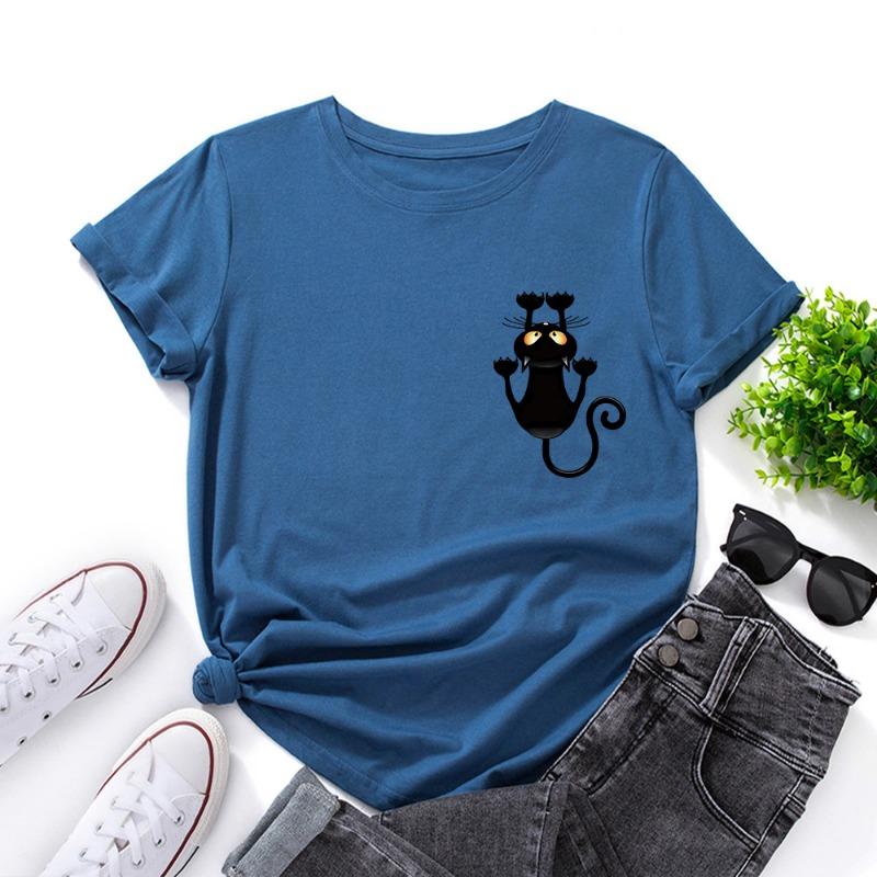 Summer Women's Cute Cat Print Loose Round Neck Pure Cotton Short Sleeved T-Shirts Women’s