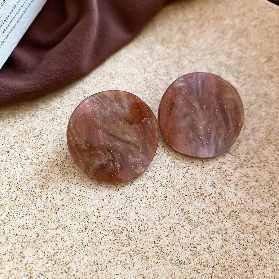 Silver Needle Retro Resin Geometric Round Oval Pendant Earrings Maillard Style Stud Earrings Niche Design Earrings Women