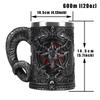 Baphomet Mug Tankard Stainless Steel Resin 3D Baphomet Pentagram Sabbatic Gothic Wicca Pagan Horn Beer Tankard Cup Mugs 600ml