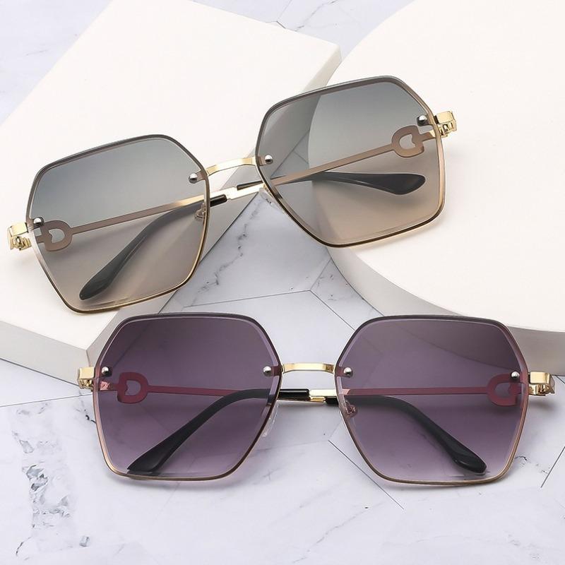 Fashionable Frameless Sunglasses Retro UV Protection Gradient Sunglasses Women's Frameless Edge Cut Driving Sunglasses UV400