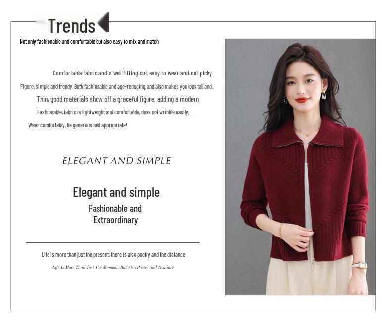 Damen Schlankmachende Mode Revers Reißverschluss Strickjacke Jacke, Kurzer Langarm Pullover Mantel für Herbst/Winter 2025