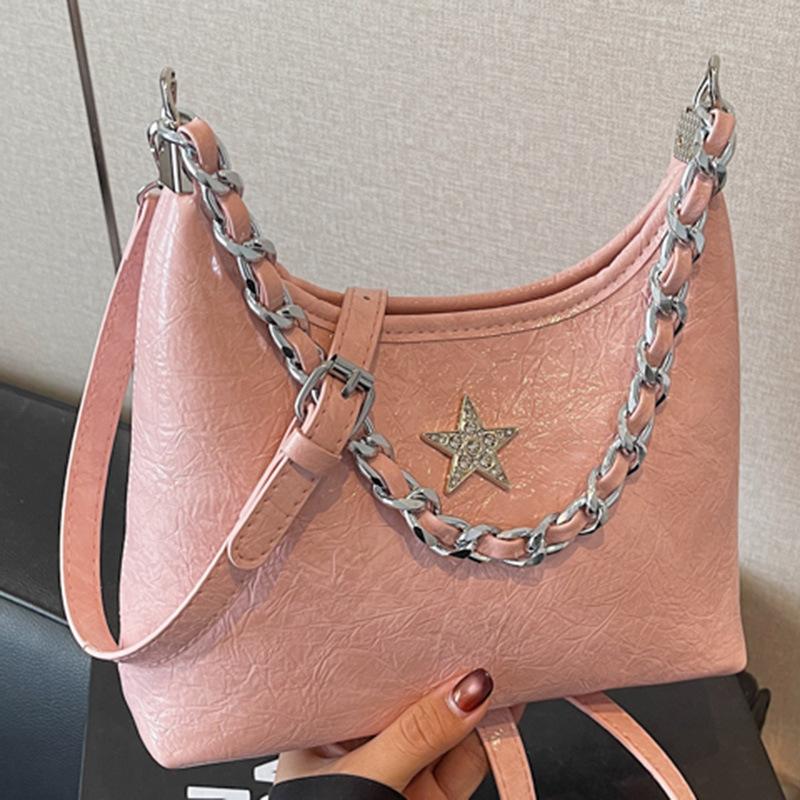 French chain portable shoulder bag summer new fashion bright diamond star underarm bag commuter women's bag oblique span bag tide