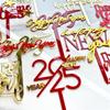 Happy New Year Acrylic Cake Toppers Star Pattern Gold Red Color DIY Cupcake Flags for 2025 New Year's Eve Party Cake Decoration