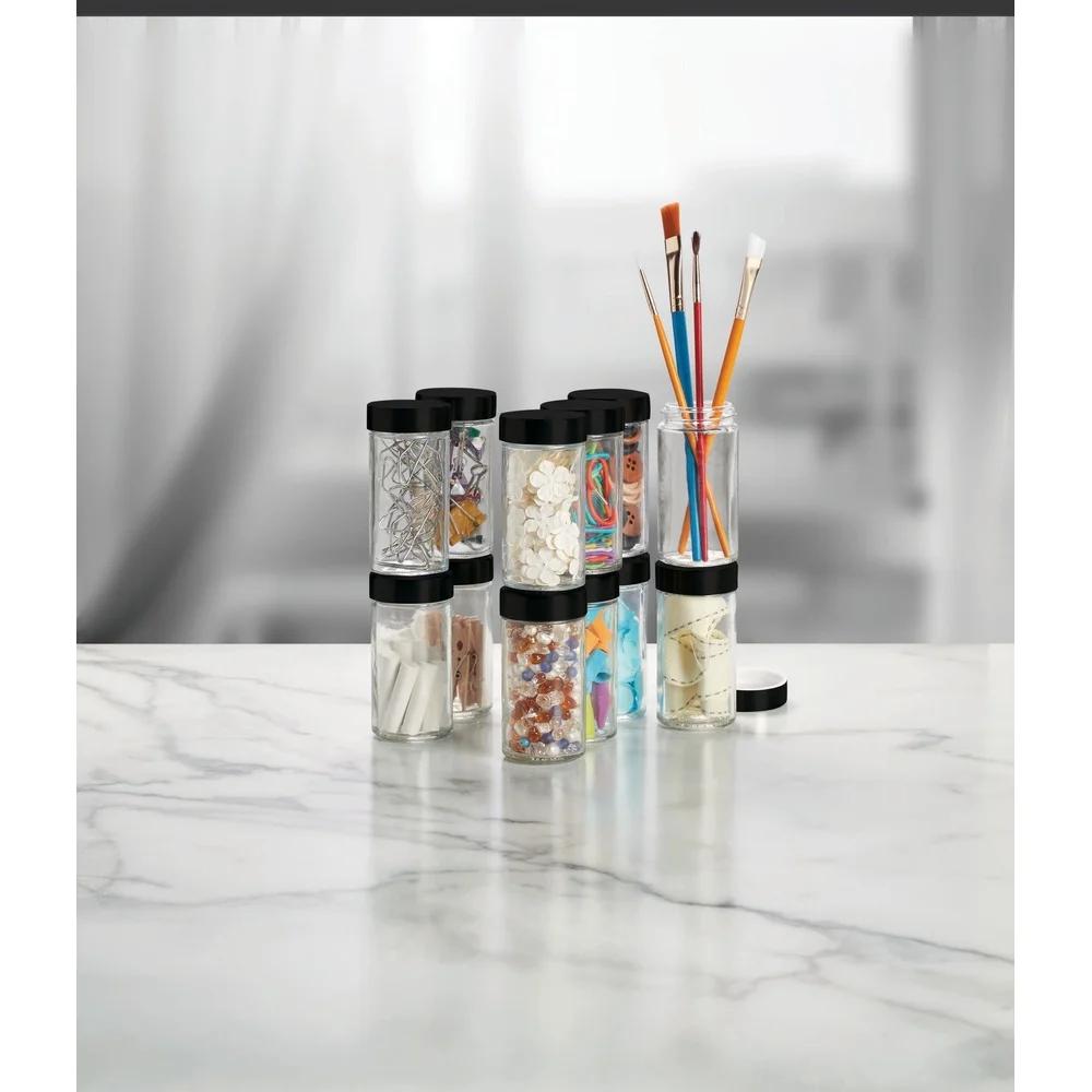 12 Sets 3oz Clear Glass Jars with Black Lid Sifter Spice Storage Office Organization Crafts