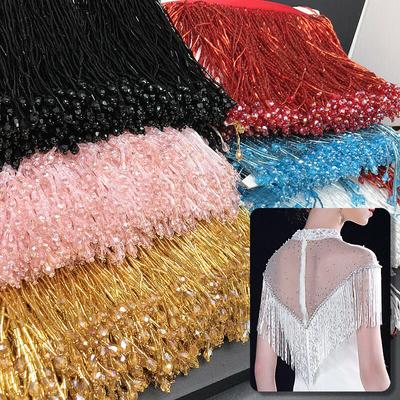 1 Yard Crystal Pendant Lace Trim Tassel 15CM Fringe DIY Stage Dance Costumes Curtain Wedding Dress Trimming Sewing Accessories