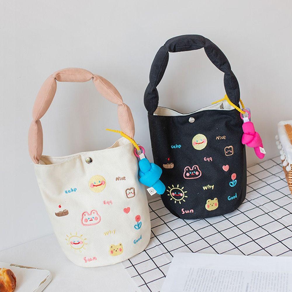

Fashion Cartoon Soft Shoulder Bag Bucket Bags Handbags Lunch Bag чёрный