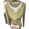 Contrasting Color Splicing Fake Two-piece Pit Strip Long-sleeved Knitted Sweater Women's Autumn and Winter New Slim-fitting Inner Bottoming Shirt Top