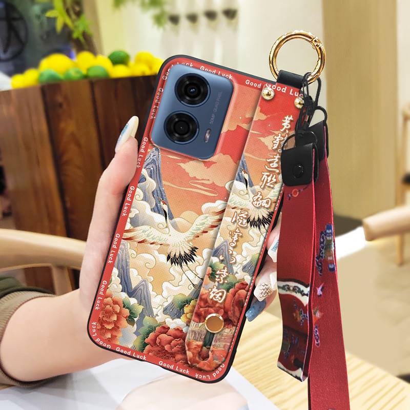 Anti-dust Wrist Strap Phone Case For MOTO G24 Power Lanyard For Mom Durable Wristband Fashion Kickstand Silicone Ring