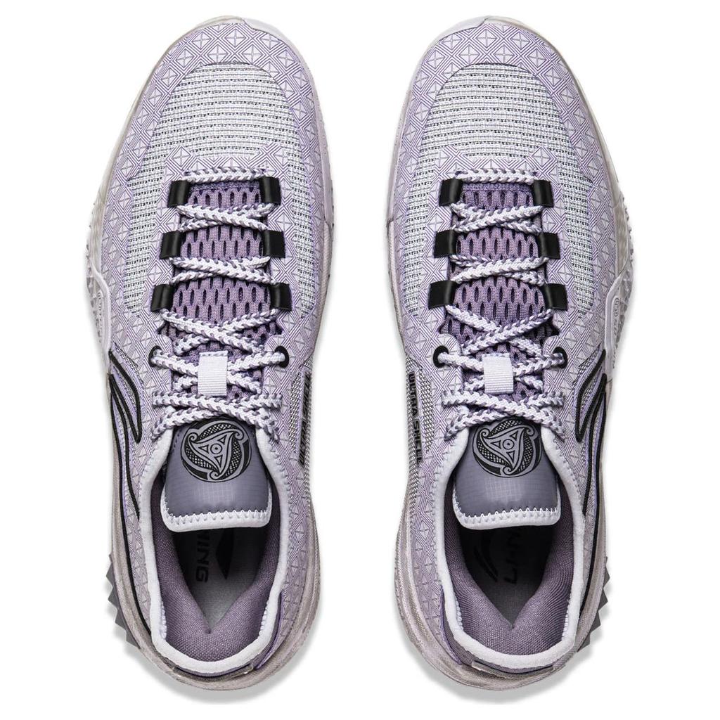 Li Ning Jiao Ao Print Ceramic Shock Absorption Non-Slip Wear-Resistant Lightweight Rebound Low-Top Basketball Shoes Men Sneaker Purple Black ABFU035-2