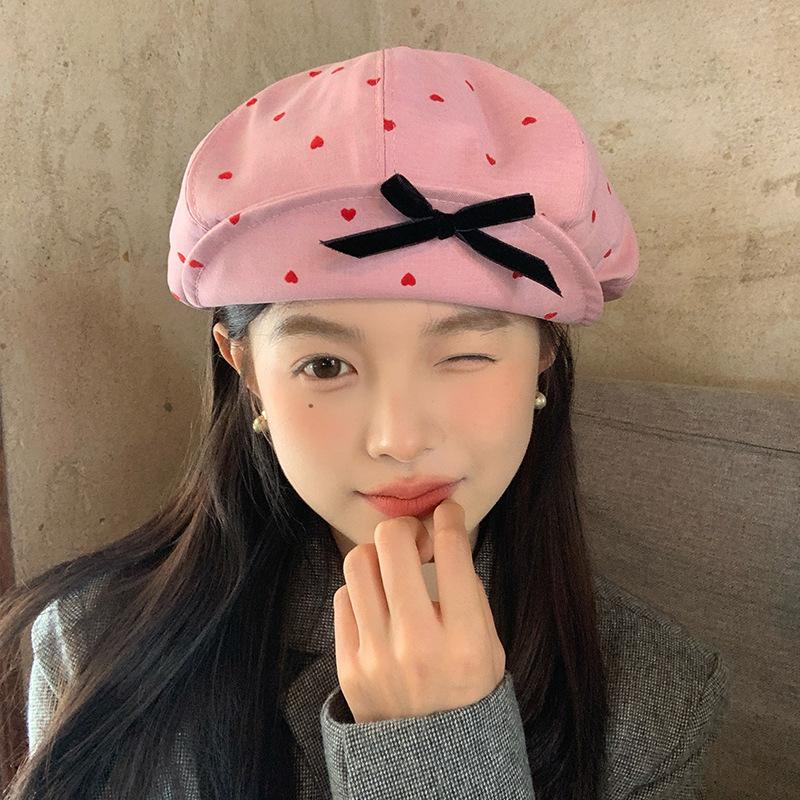 Niedliche Baskenmütze mit Schleife für Damen im Frühling und Herbst Kleine Wolkenmalermütze mit großem Kopfumfang