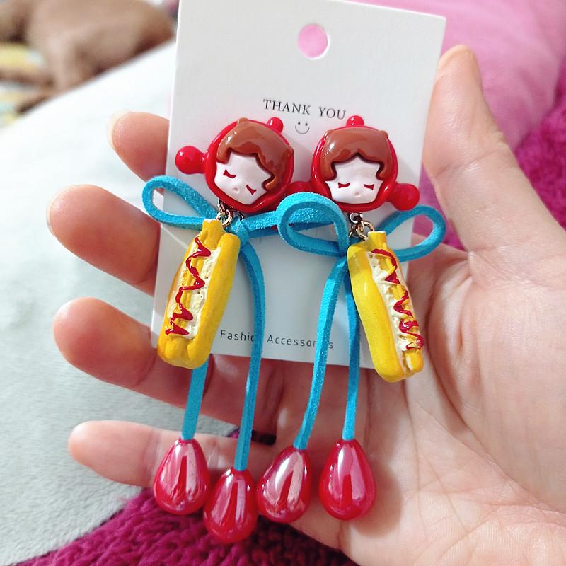 925 Silver Strawberry Bear Jelly Resin Cartoon Earrings for Women