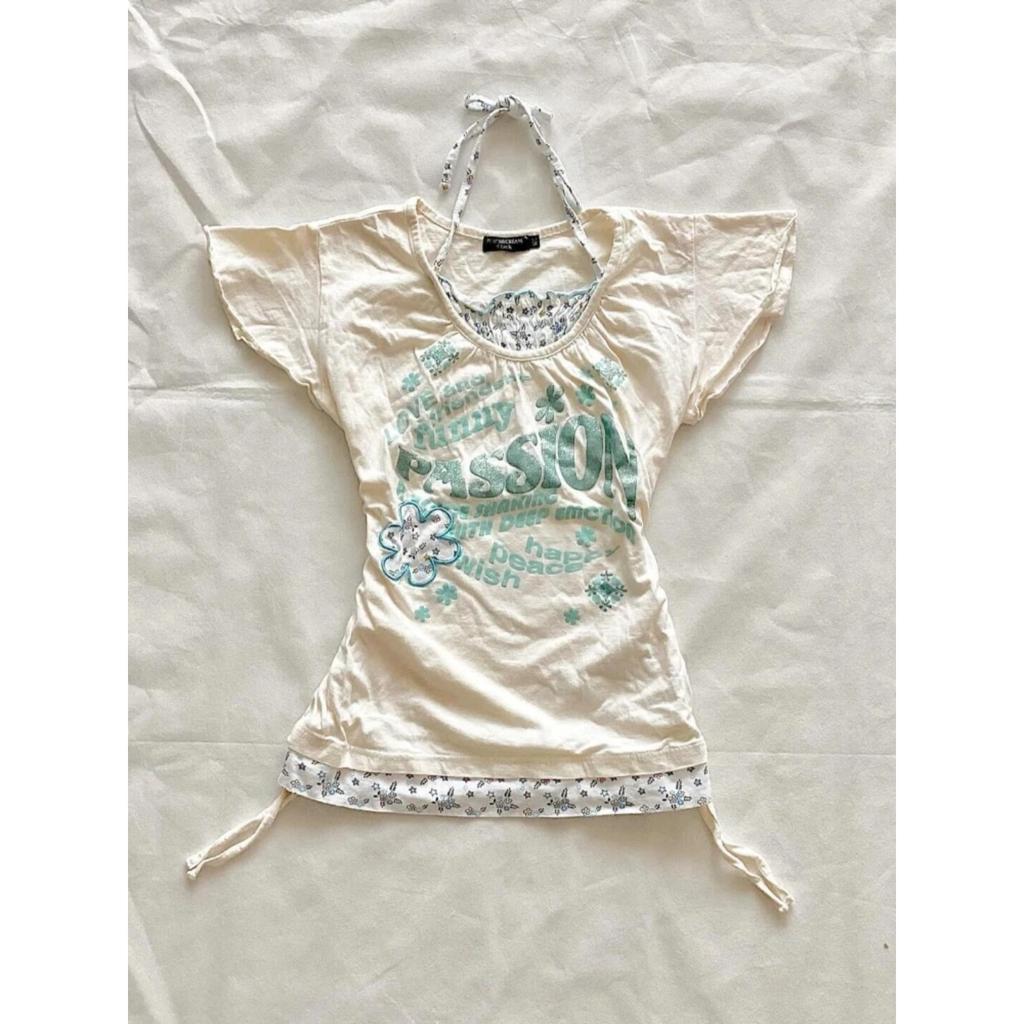 TrendHub Vintage Fake Two Tshirts Women's Clothing Floral Bandage Slim Fit Tees Ropa Mujer Casual Fashion Summer T Shirt Tops Female