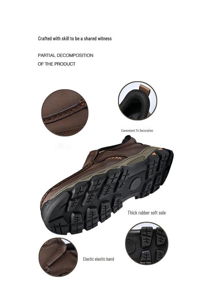 Men's Four Seasons Leather Slip-On Loafers: Thick Sole, Wear-Resistant, Casual Outdoor Shoes