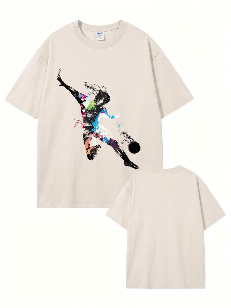 T-shirt in Cotone Lavato Vintage da Uomo Estiva Casual Manica Corta Stile Retrò Grafica Artistica con Stampa Calcio Girocollo Top
