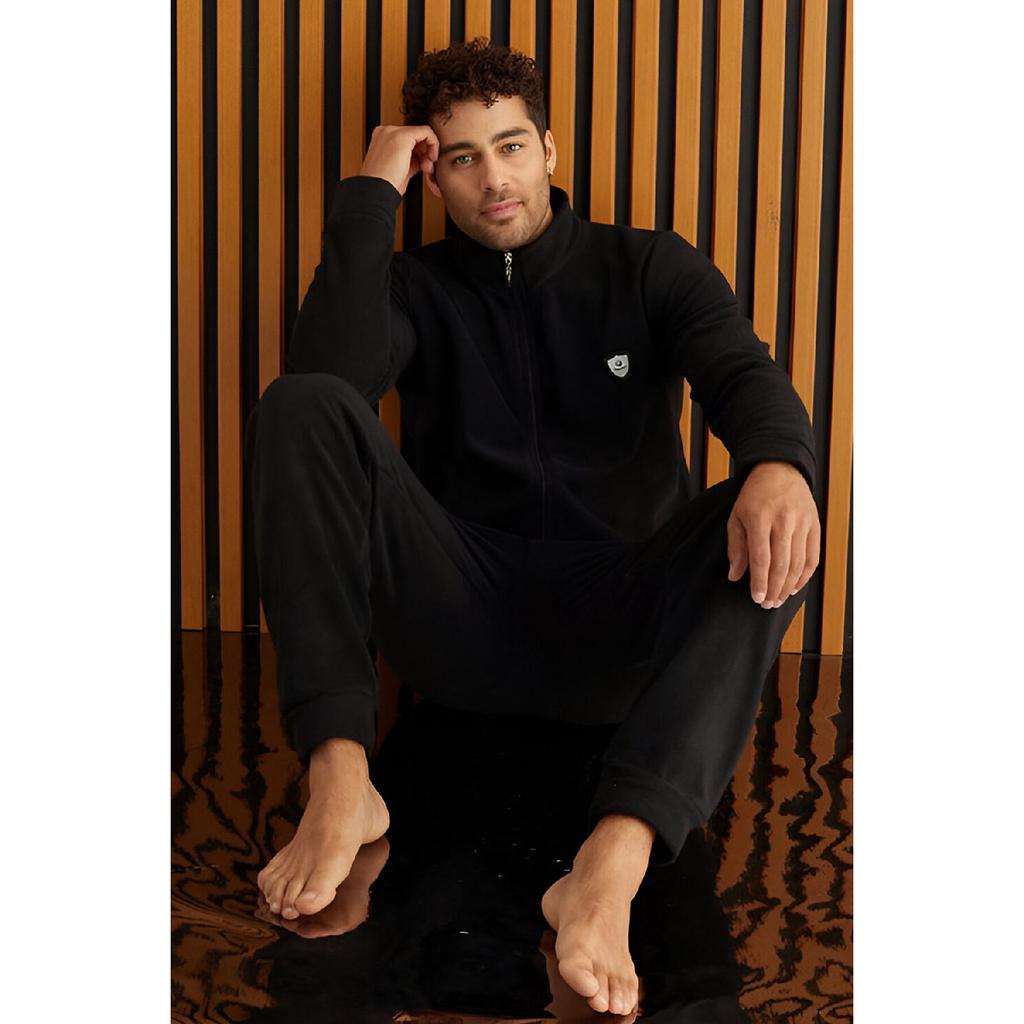 Set de pijamale pentru bărbați, cu mânecă lungă, cu fermoar în față, roșu Claret