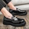 Men's British Style Height-Increasing Leather Slip-On Loafers - Thick-Soled Black Business Casual Shoes