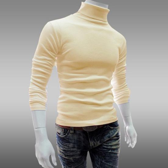 Men Shirt Solid Color Long Sleeves Slim Fit Breathable Basic Soft Half-high Collar Elastic Anti-shrink Autumn Tops Daily Clothes