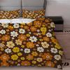 3Pcs Retro Floral Duvet Cover Set,Brown Orange Flower Print Polyester Bedding With Pillowcases,Machine Washable All Season