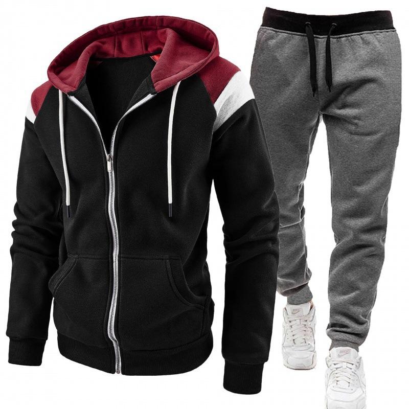 Men's 2-Piece Tracksuit Color Block Zip-Up Hoodie  Sweatpants Casual Sports Jogger Set