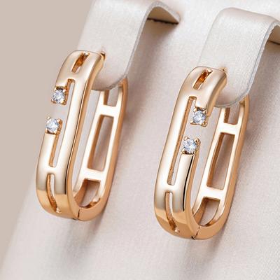 Trendy Rose Gold Color Geometry Hoop Earrings For Women Shiny Natural Zircon Accessories Vintage Bride Wedding Jewelry