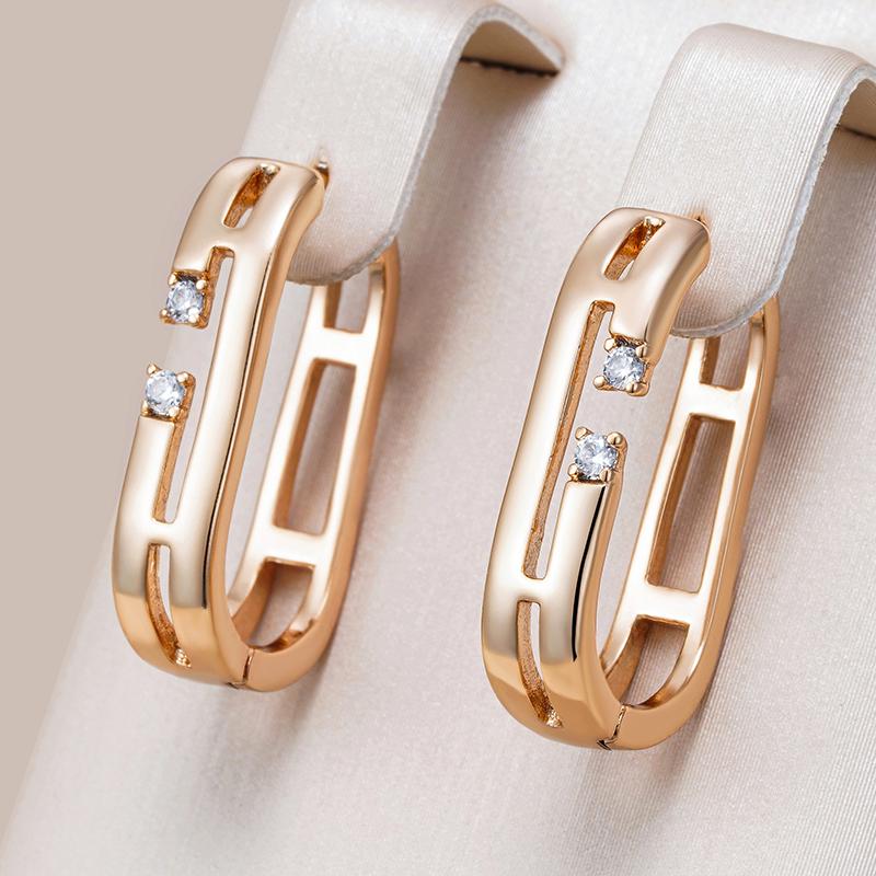 Trendy  Rose Gold Color Geometry Hoop Earrings For Women Shiny Natural Zircon Accessories Vintage Bride Wedding Jewelry