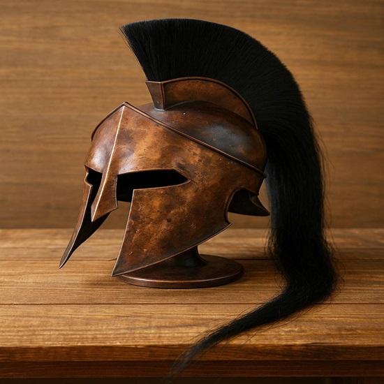 

Spartan Warrior Helmet with Black Crest Handcrafted Greek Corinthian helmet Bronze Finish Cosplay, Display Reenactment Prop
