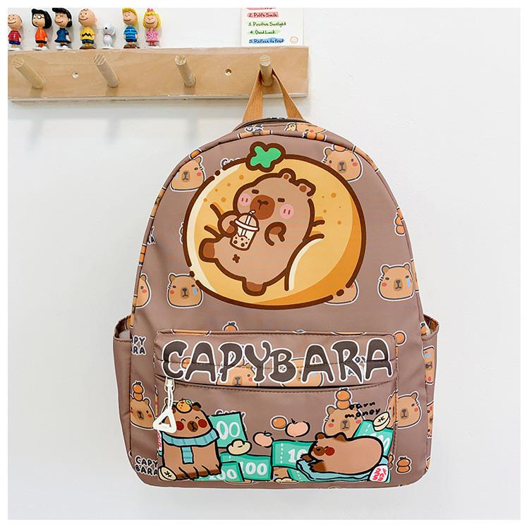 Adorable Print Capybara Children Backpack Spacious Lightweight For School Use
