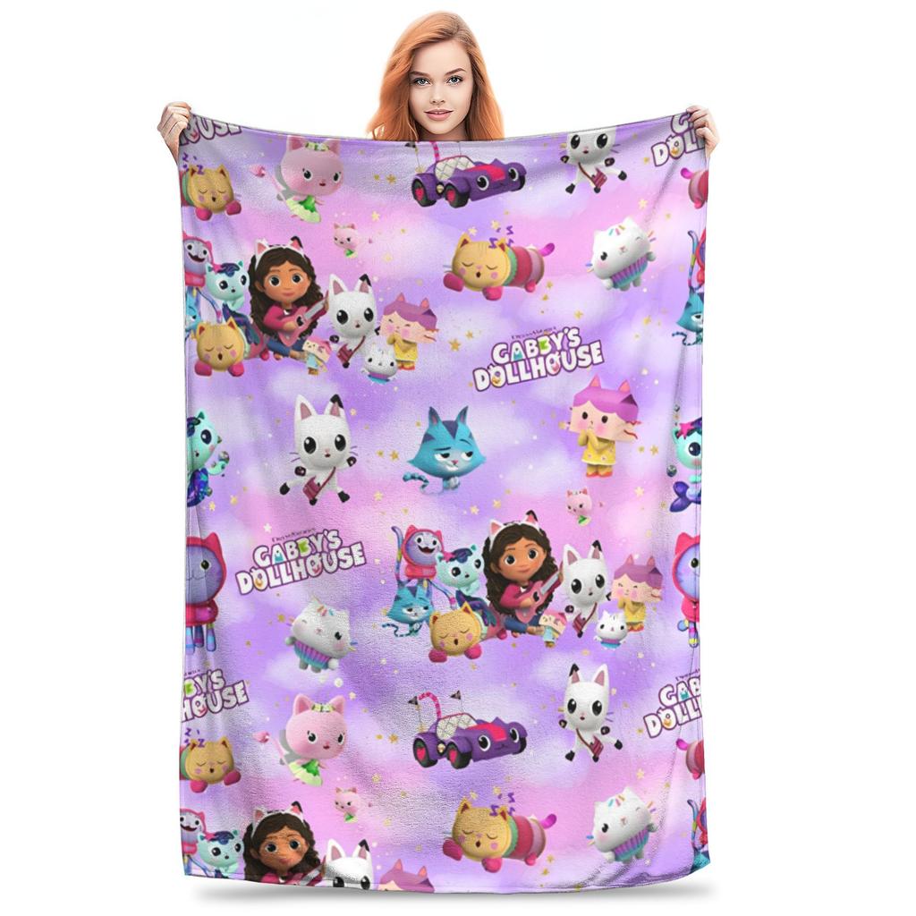 Comfortable Cartoon G-Gabbys Dollhouse Blanket Merch Bedding Decorative Throw Blanket Warm Fleece for Outdoor