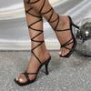 Sandalias Cuadradas de Punta Abierta para Mujer con Tiras Tacones de Aguja con Cordones Tacones de Atar Sandalias de Tacón Kitten Alto para Boda para Mujer Verano Zapatos de Vestir sin Cierre