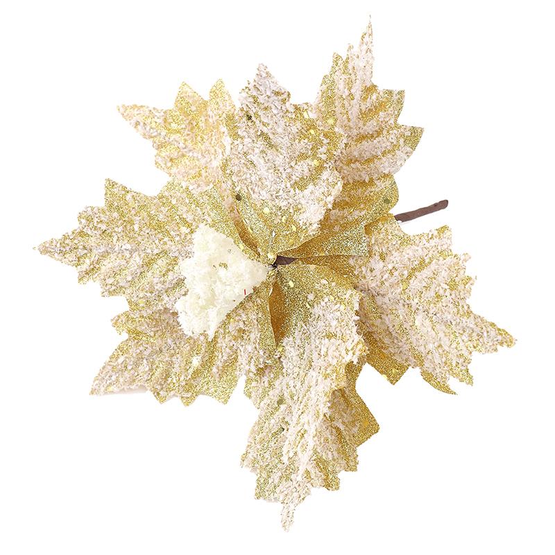 

1 шт. Искусственные цветы Лист со стеблями 24 см Искусственные цветы Украшение для рождественской елки Рождество для домашнего декора Зимние новогодние подарки 1Pcs золотой