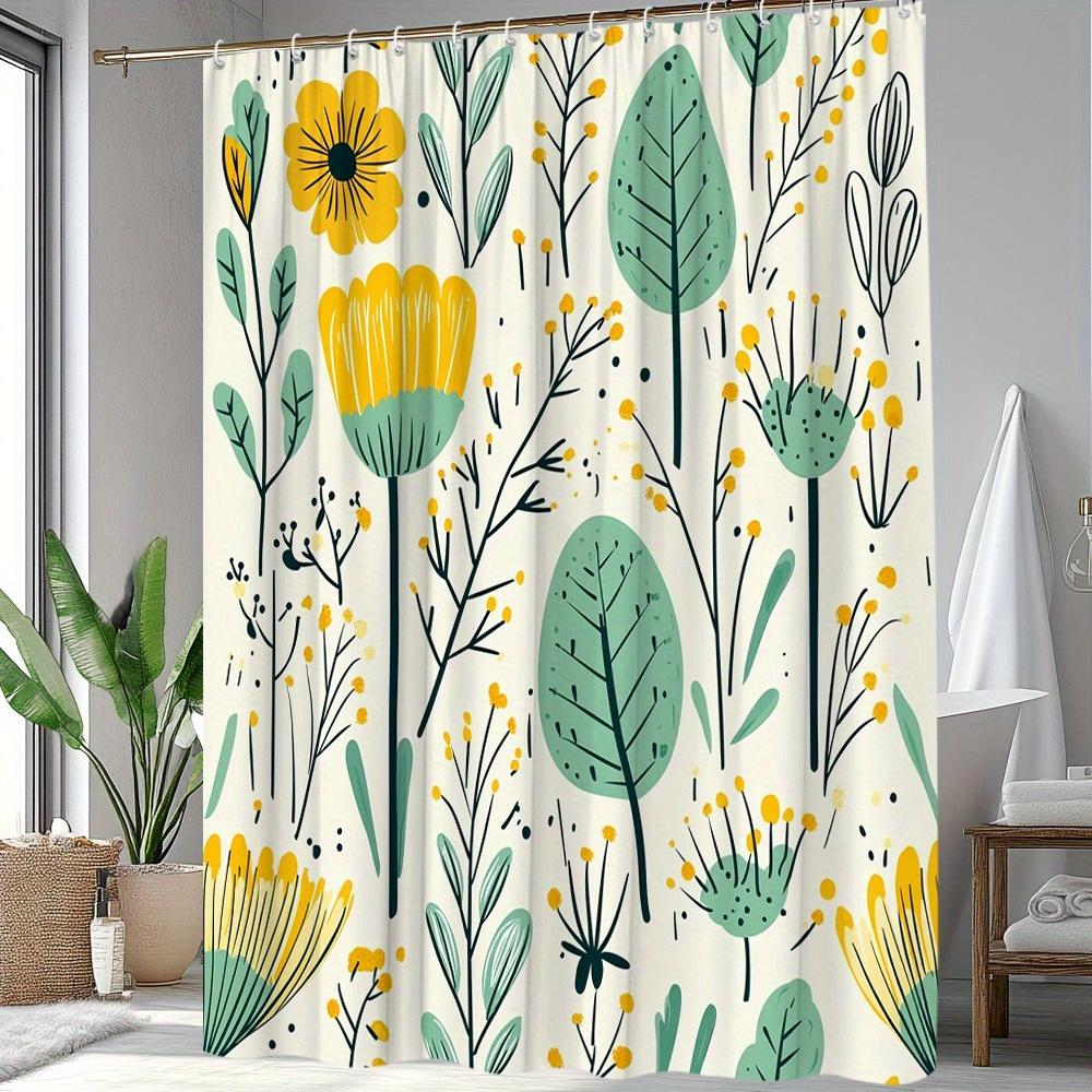 1Pc Floral Plant Pattern Shower Curtain Fresh And Natural Bathroom Decoration Polyester Fabric Contains 12 Hooks