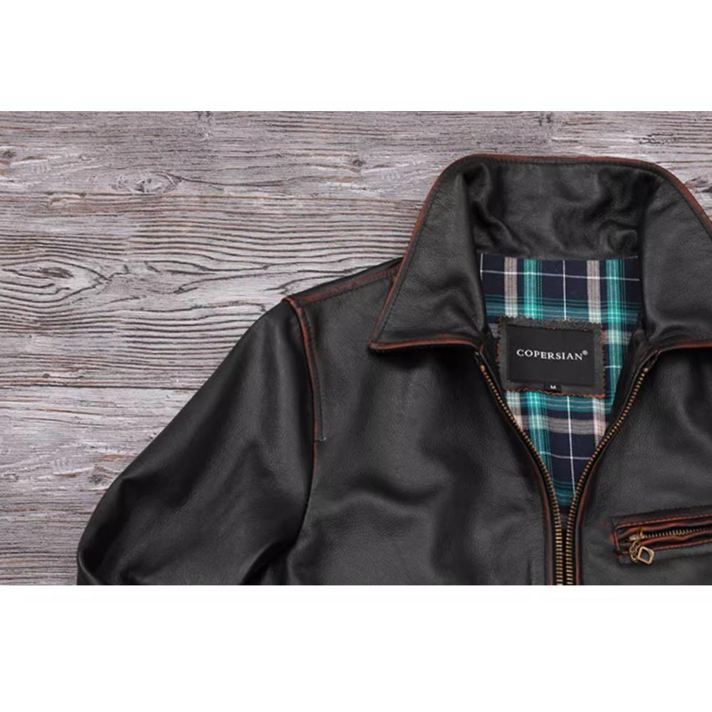 Chinese Size Genuine Cowhide Leather Men Leather Jacket Jackets Hand Edged Coat Men Leather Jacket Autumn