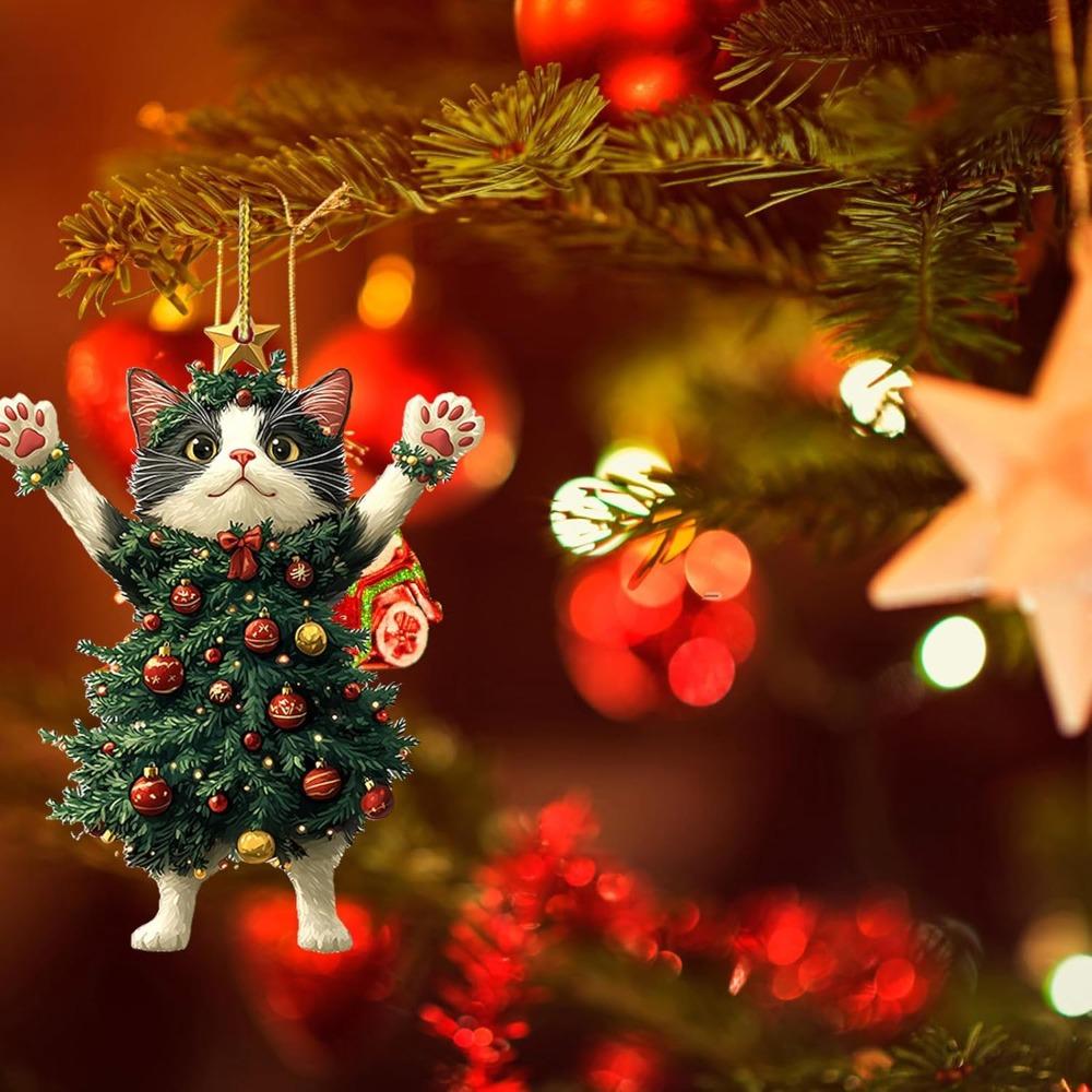 3 Pack Christmas Tree Decoration Acrylic Cute Cat Christmas Ornaments Christmas Decoration Holiday Party Supplies