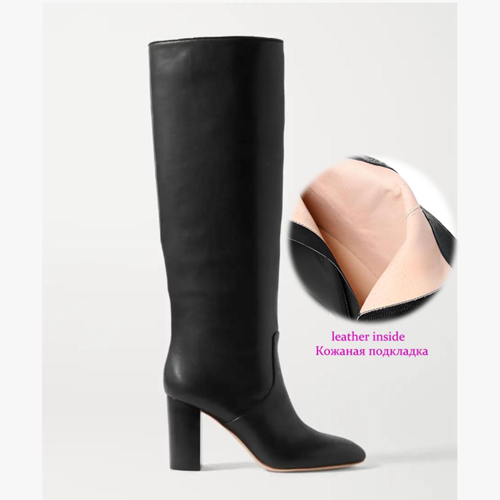 Krazing Pot Cow Skin Microfiber Round Toe High Heels Thigh High Boots Size 46 Size 45 Slip On Plus Size Women Keep Warm Long Boots