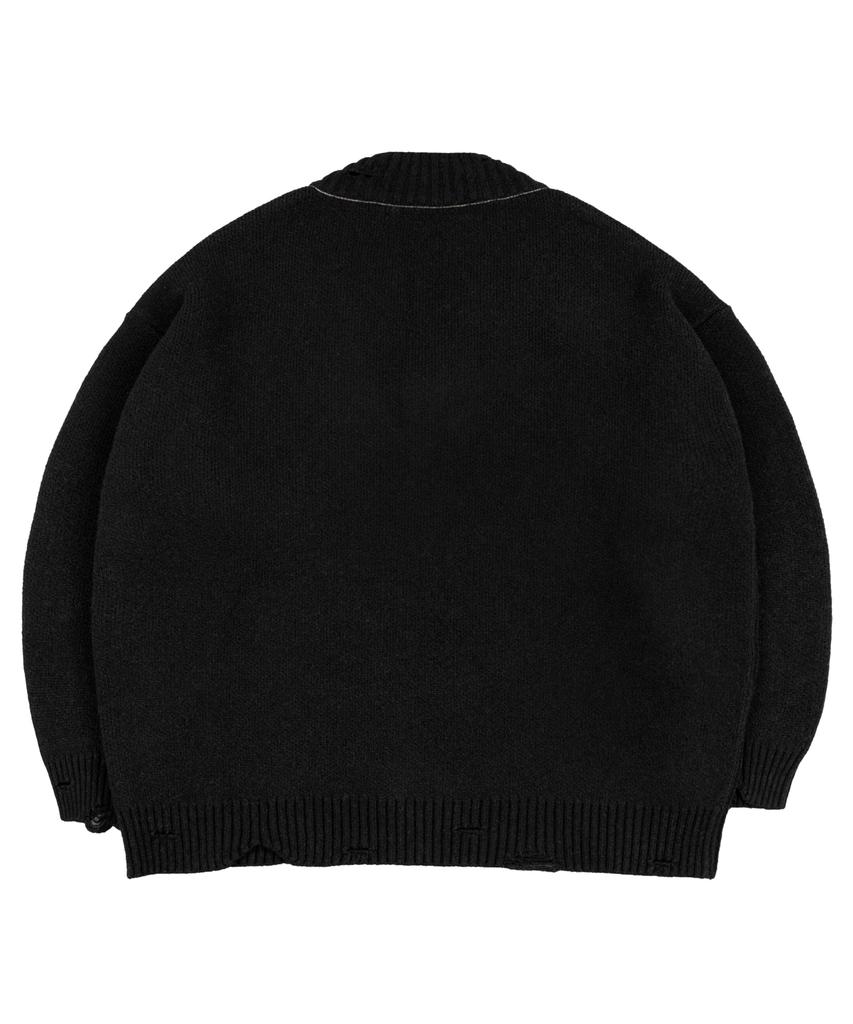 OHY Oversized Distressed Logo V-Neck Knit - Black