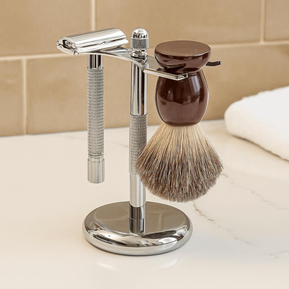 Zinc Zinc Alloy Construction Razor and Brush Stand Weighted Bottom Razor Storage Bracket Grooming Station
